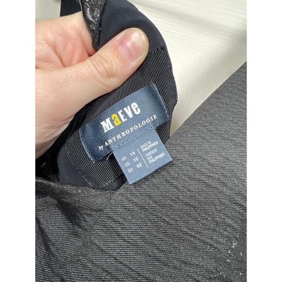 Anthropologie Maeve Jacquard Mini Black Floral Dress Women's 10 Babydoll Fairy - Picture 4 of 10